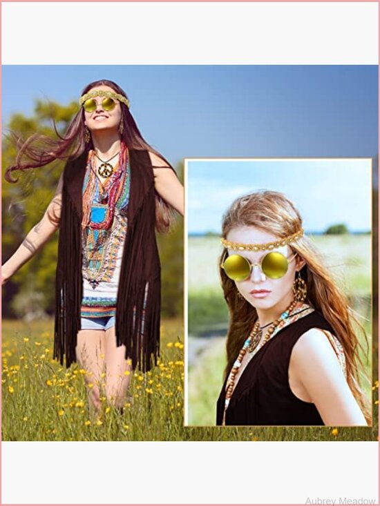 Hippie Fringe Vest Costume Set with Earrings Headband Necklace Sunglasses main image 5